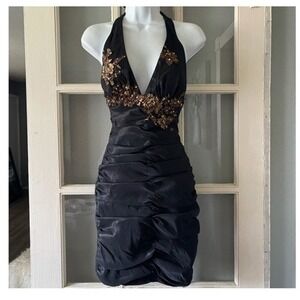 Julian Joyce Mandalay Black  Sequin Halter Dress Size 2